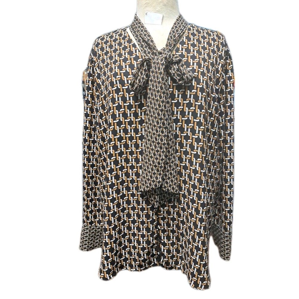 Chico's Womens CEO Links Long Sleeve Woven Bow Blouse Size 4 US 20/22 Multicolor